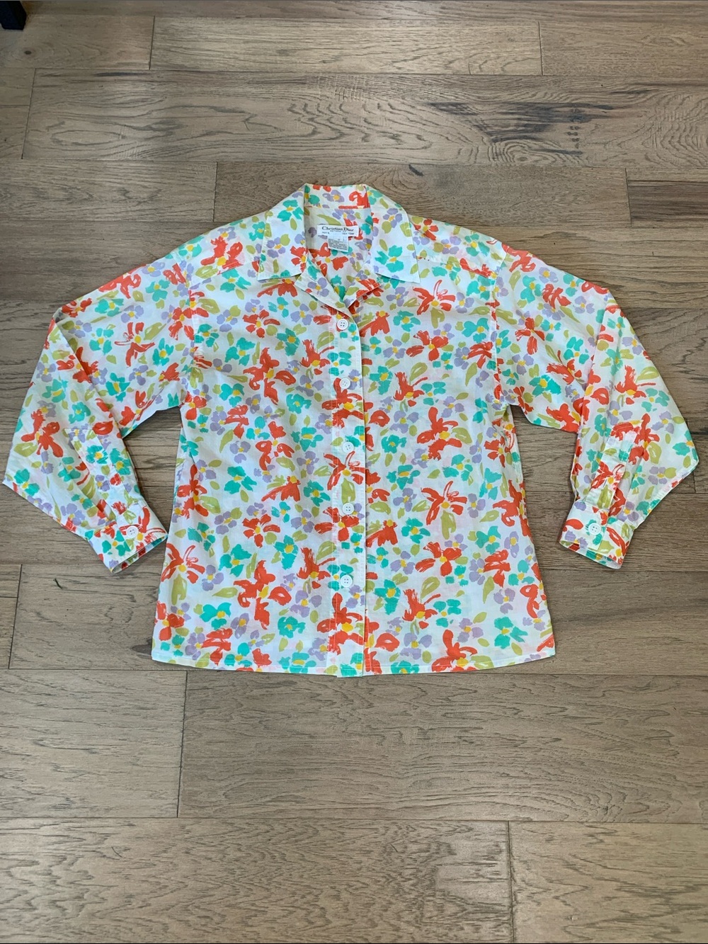 Vintage Dior Floral Button Down Shirt Size 8